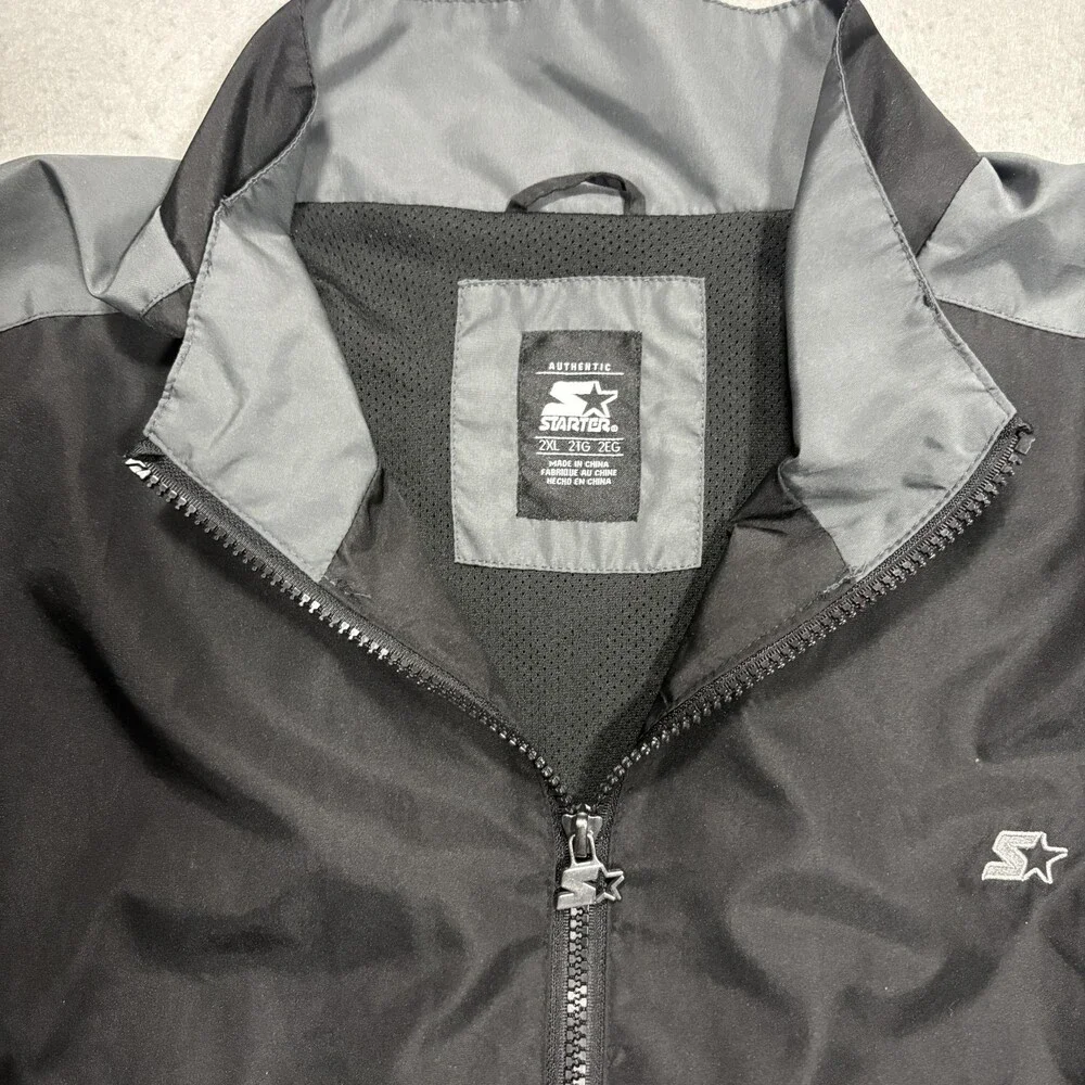 Starter Windbreaker Jacket Men's 2XL Black Full Zip Track Y2K